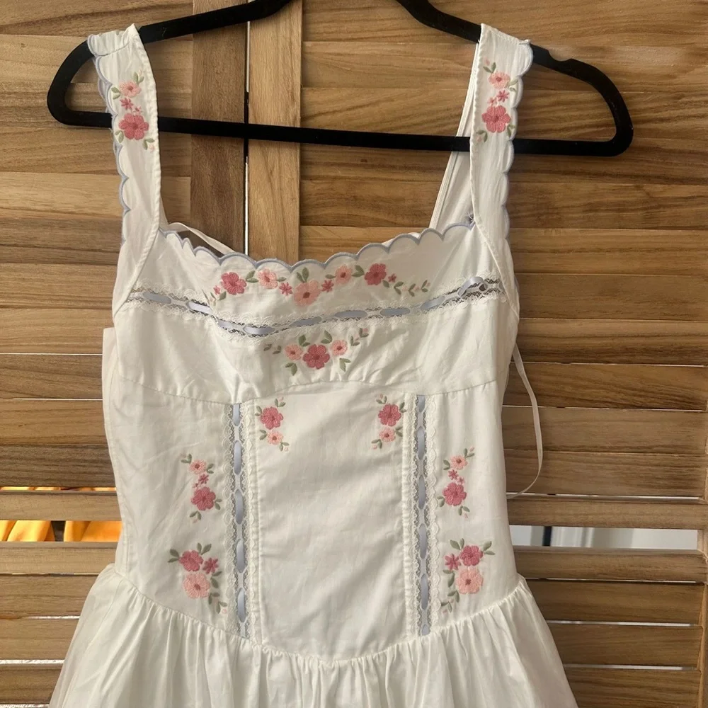 NWT_For Love Lemons Embroidered Tea Time Midi Dress in white size XS - Picture 7 of 11